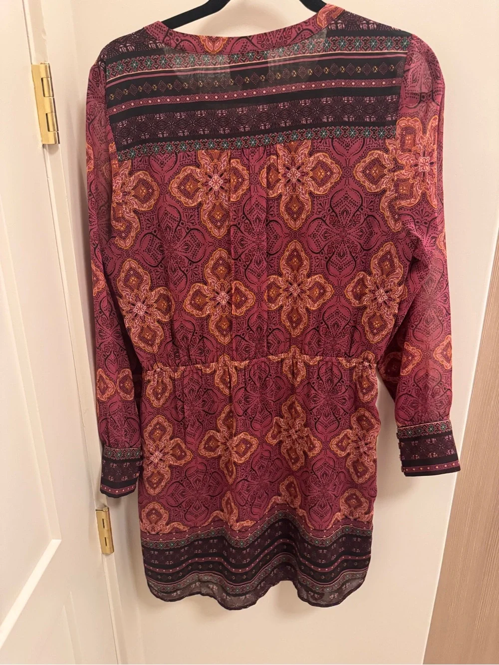 Anthropologie‎ Medallion Paisley Print Button Front Mini Dress Boho Large Petite